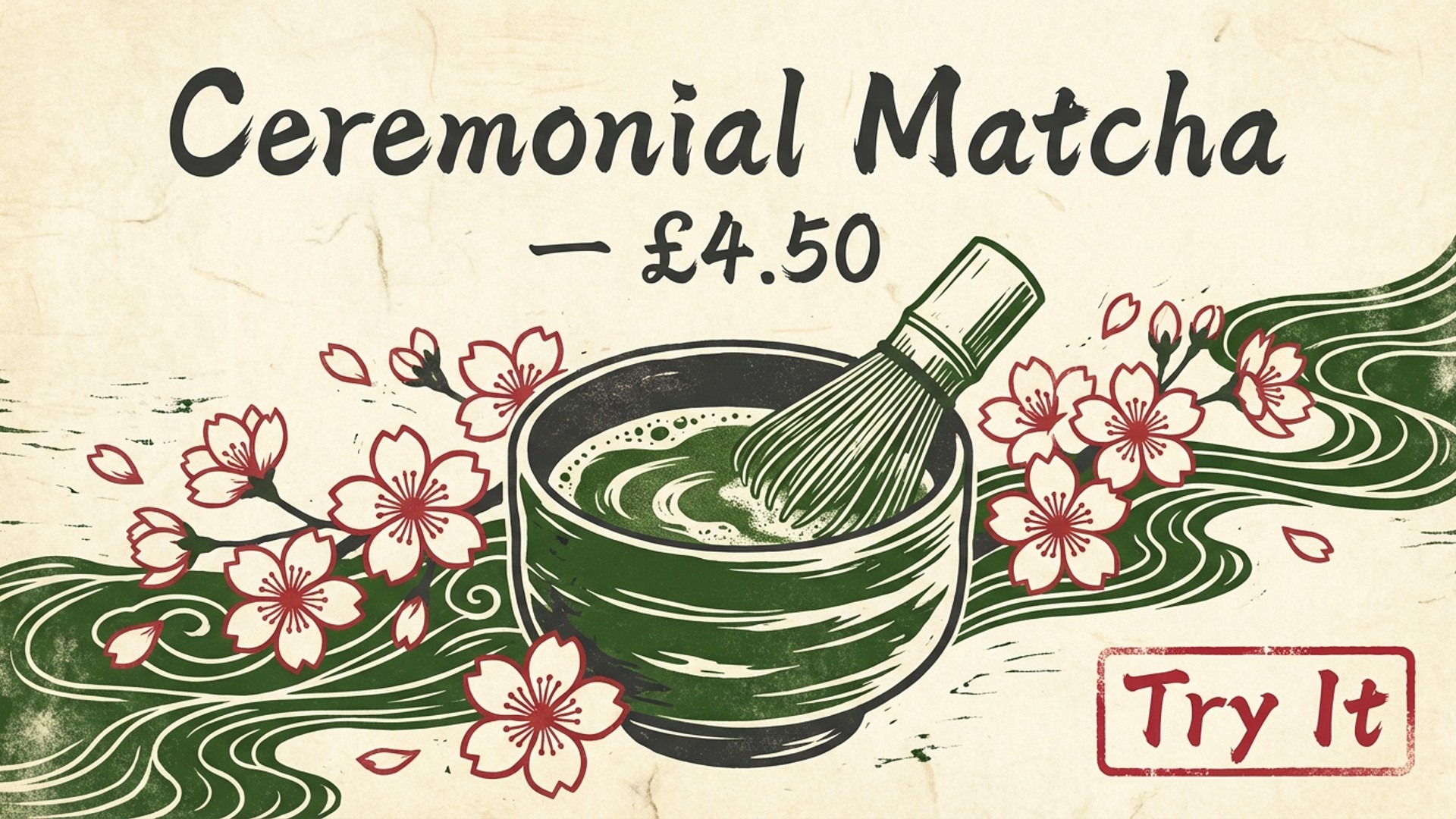 café digital signage showing japanese matcha screen design