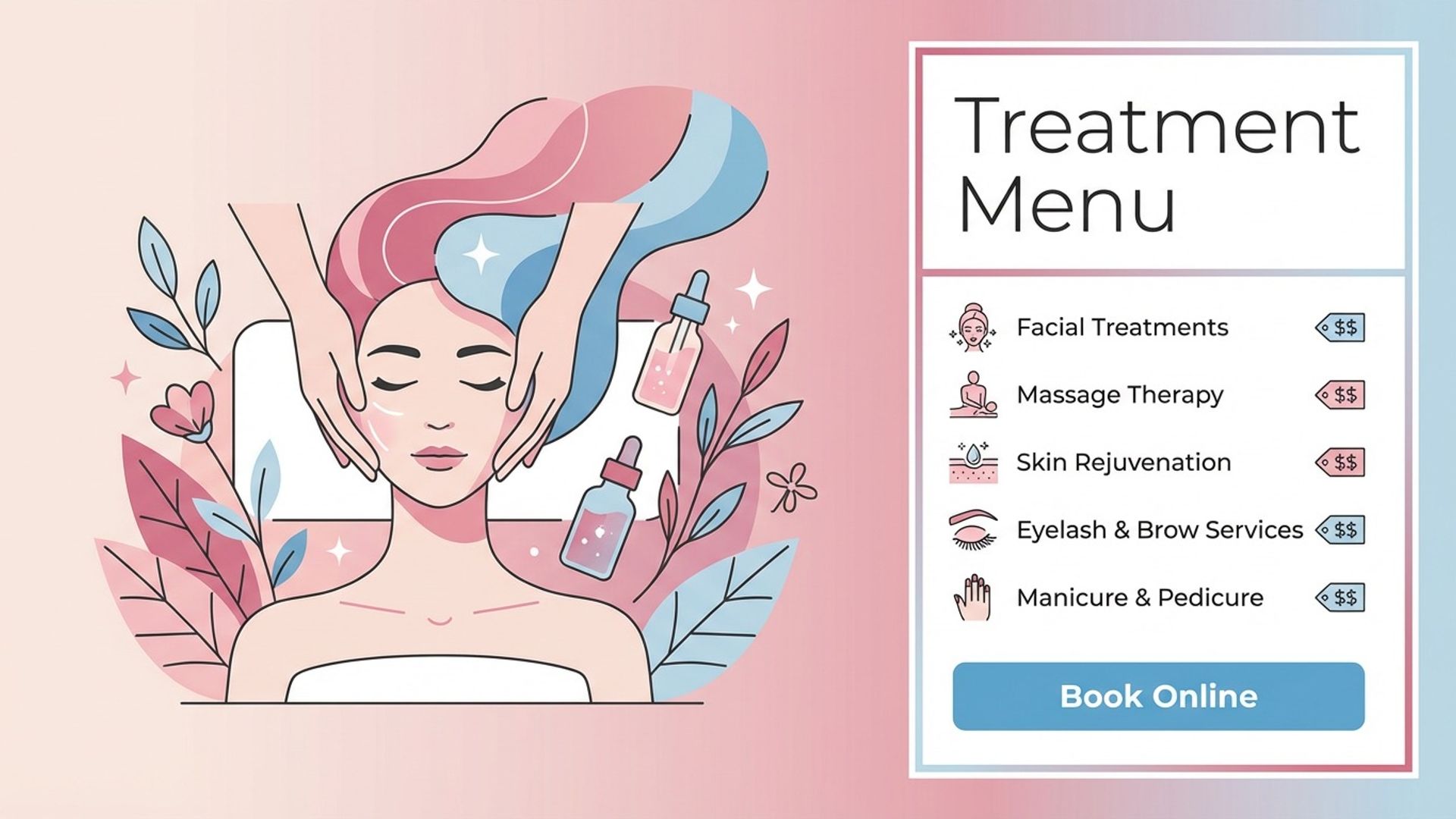 salon and beauty digital signage showing vector beauty menu screen design
