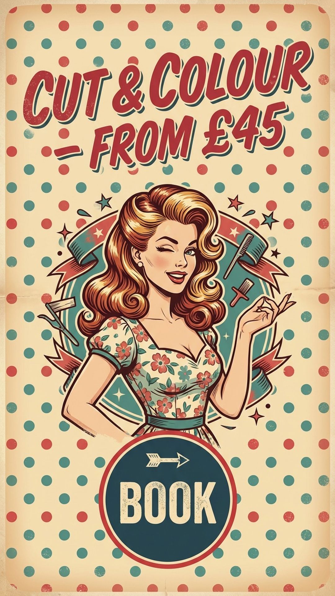 salon and beauty digital signage showing 1950s pinup salon screen design