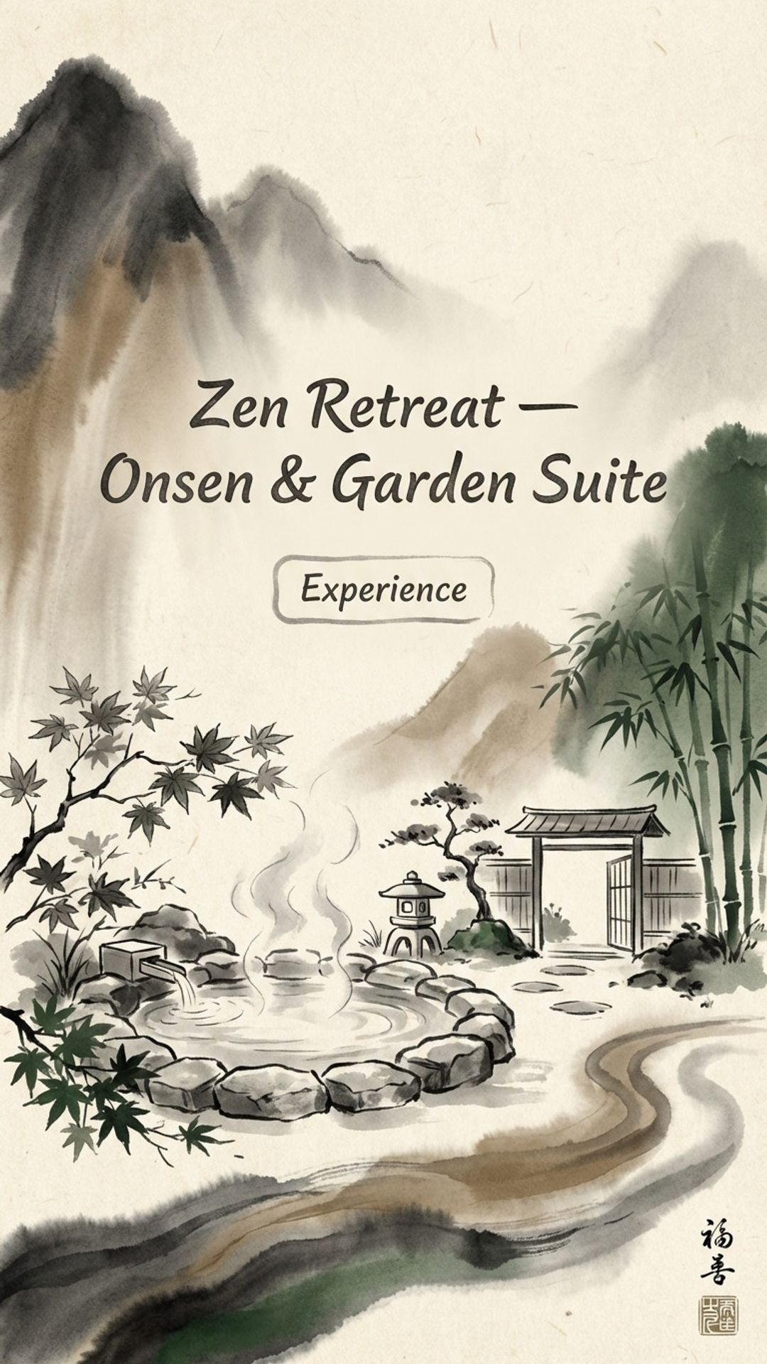 hotel digital signage showing japanese ink wash ryokan screen design