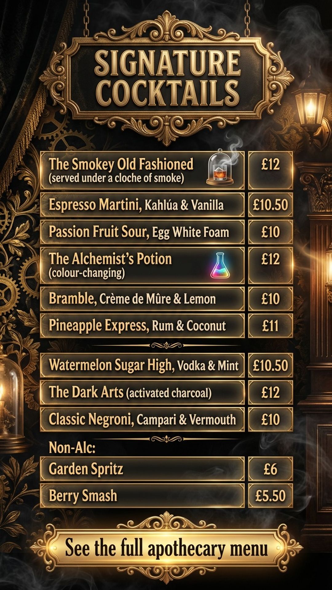 pub and bar digital signage showing cocktails screen design