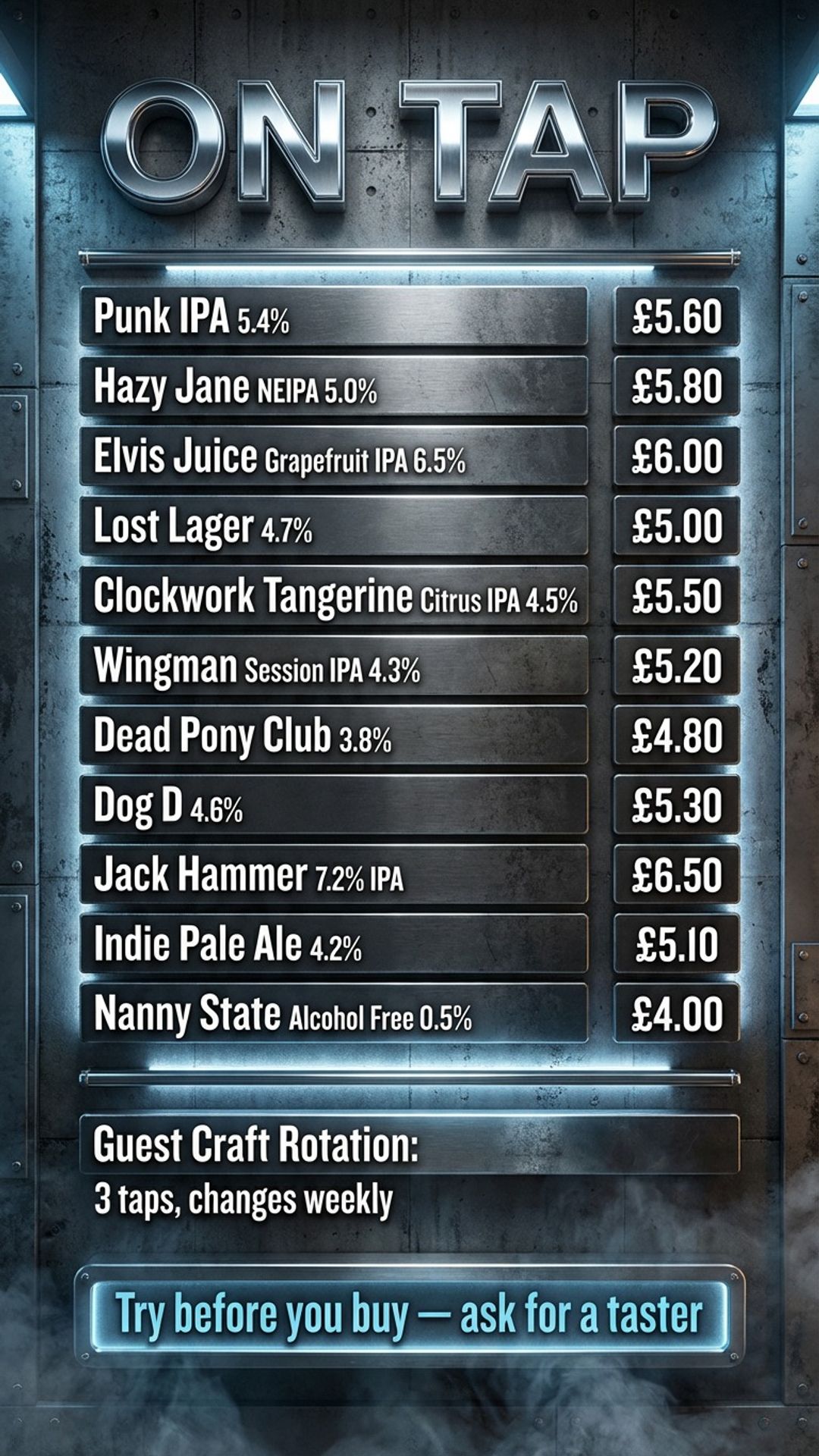pub and bar digital signage showing craft beer screen design