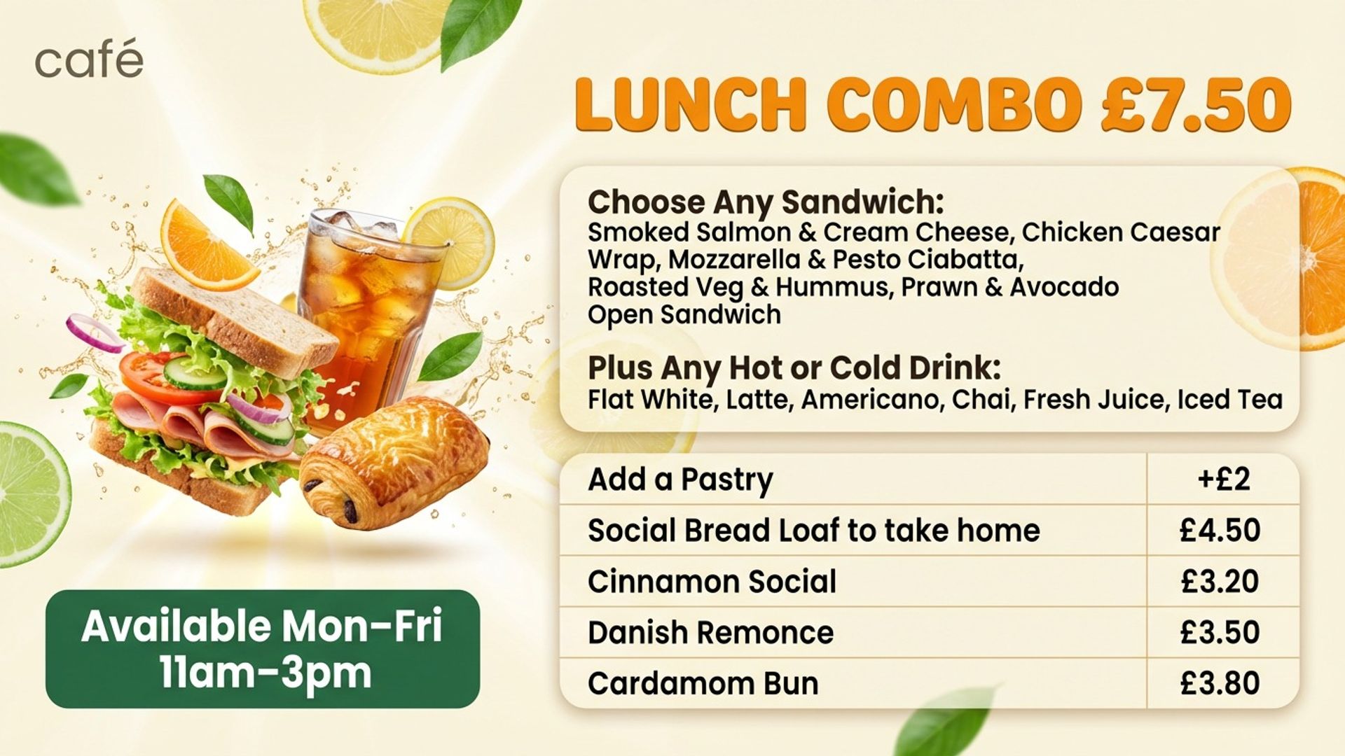 restaurant digital signage showing lunch special screen design