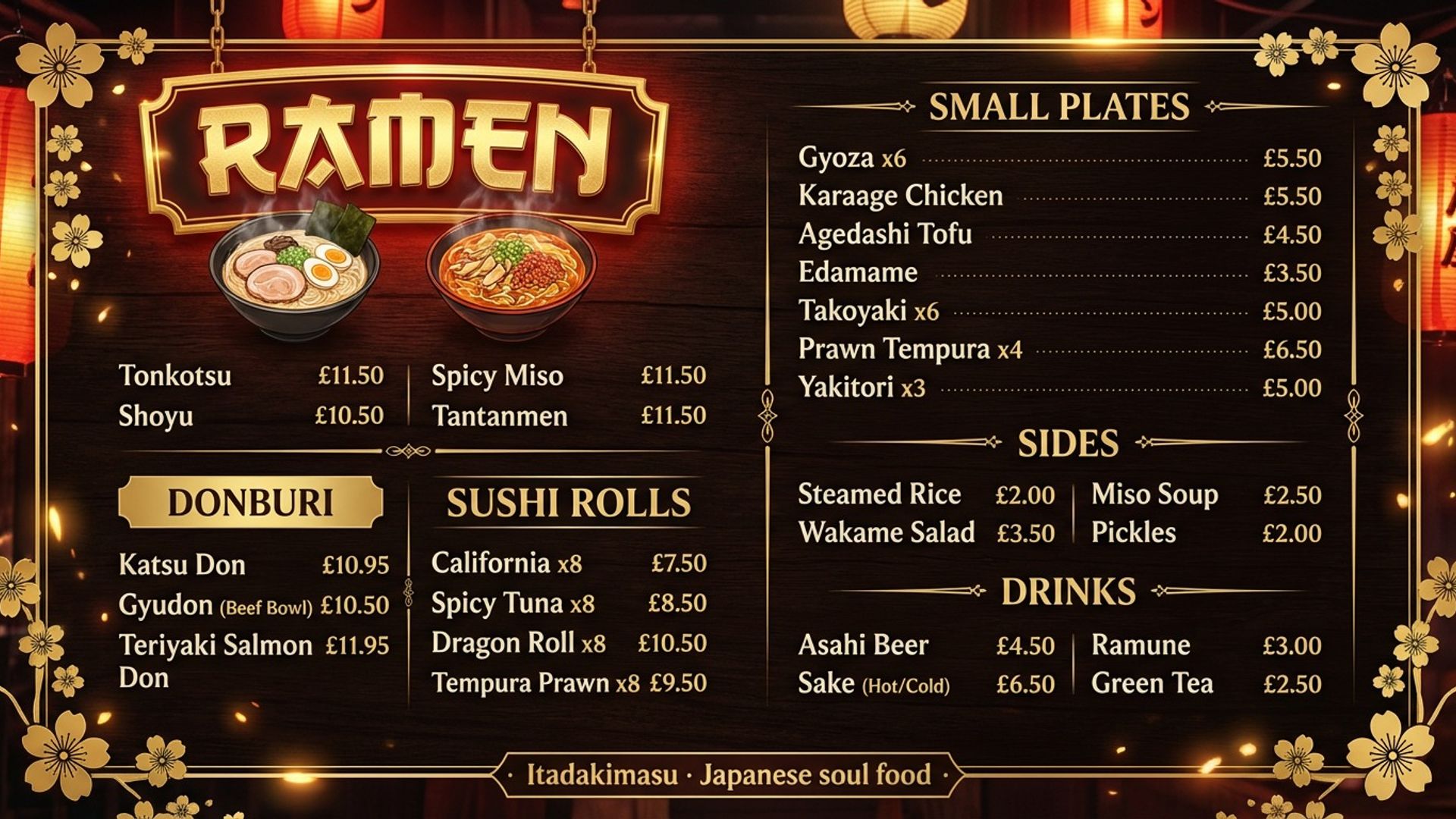 restaurant digital signage showing japanese izakaya screen design