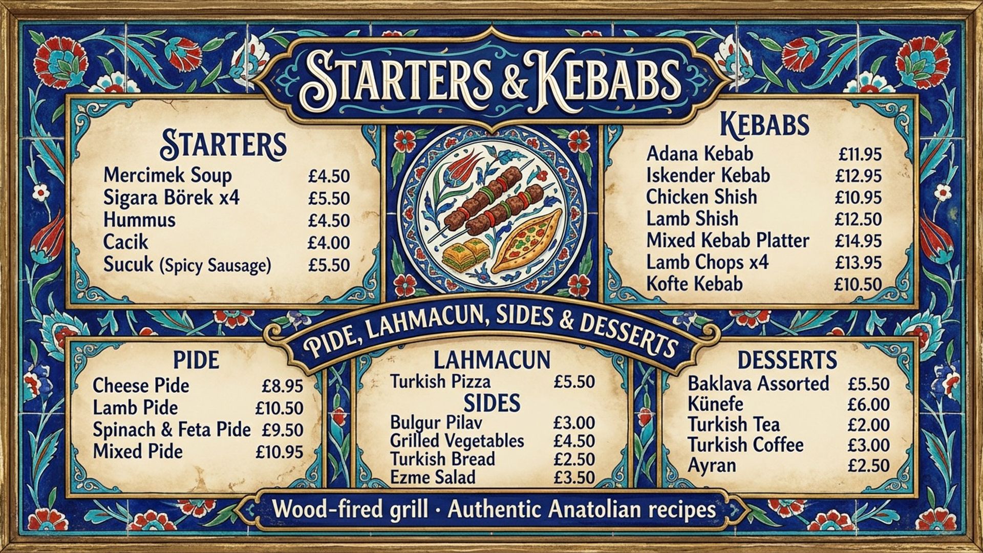 restaurant digital signage showing turkish iznik screen design