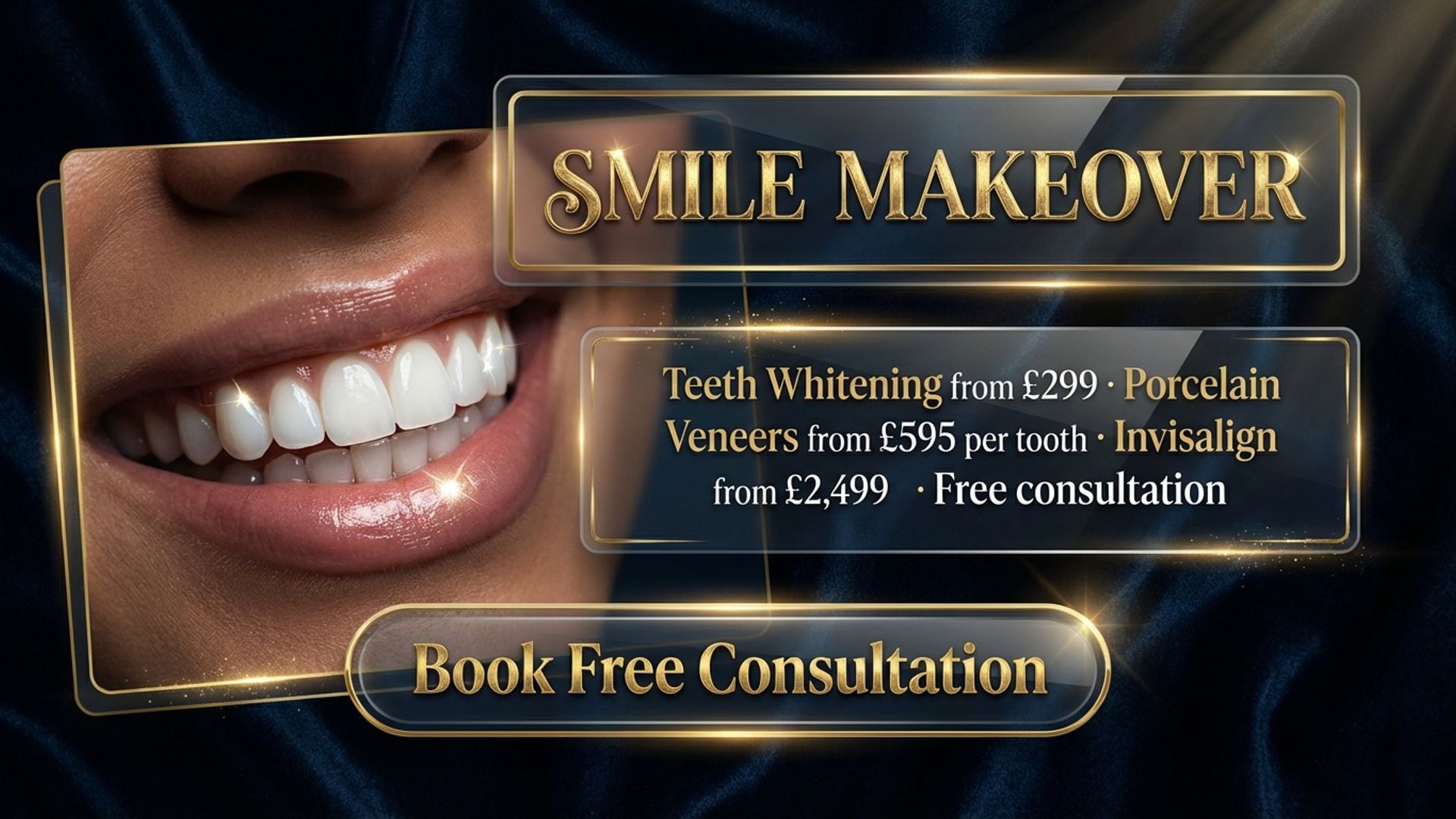 medical practice digital signage showing cosmetic dentist smile screen design
