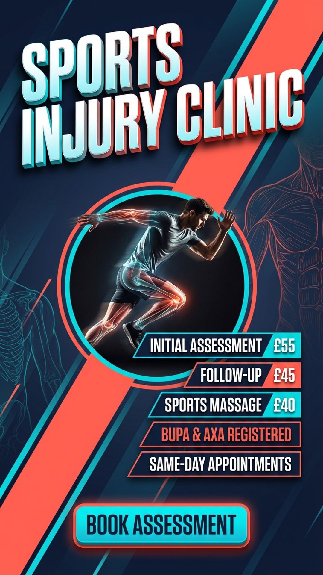 medical practice digital signage showing physio sports injury screen design