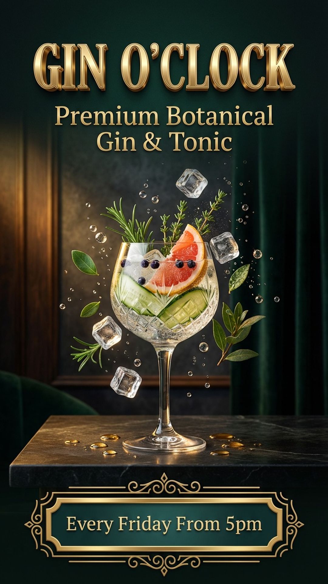 pub and bar digital signage showing gin botanical screen design