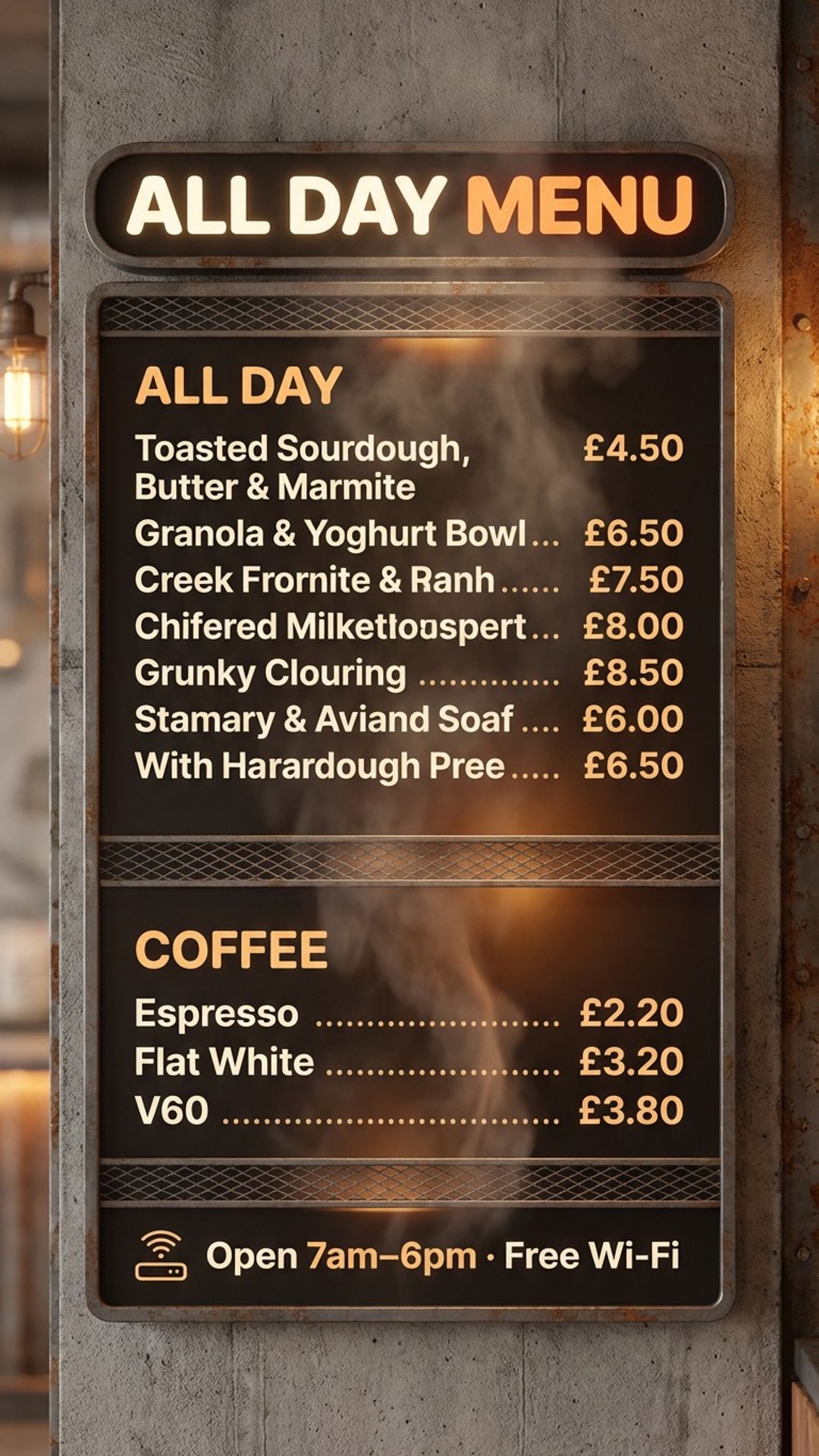Café digital signage content example