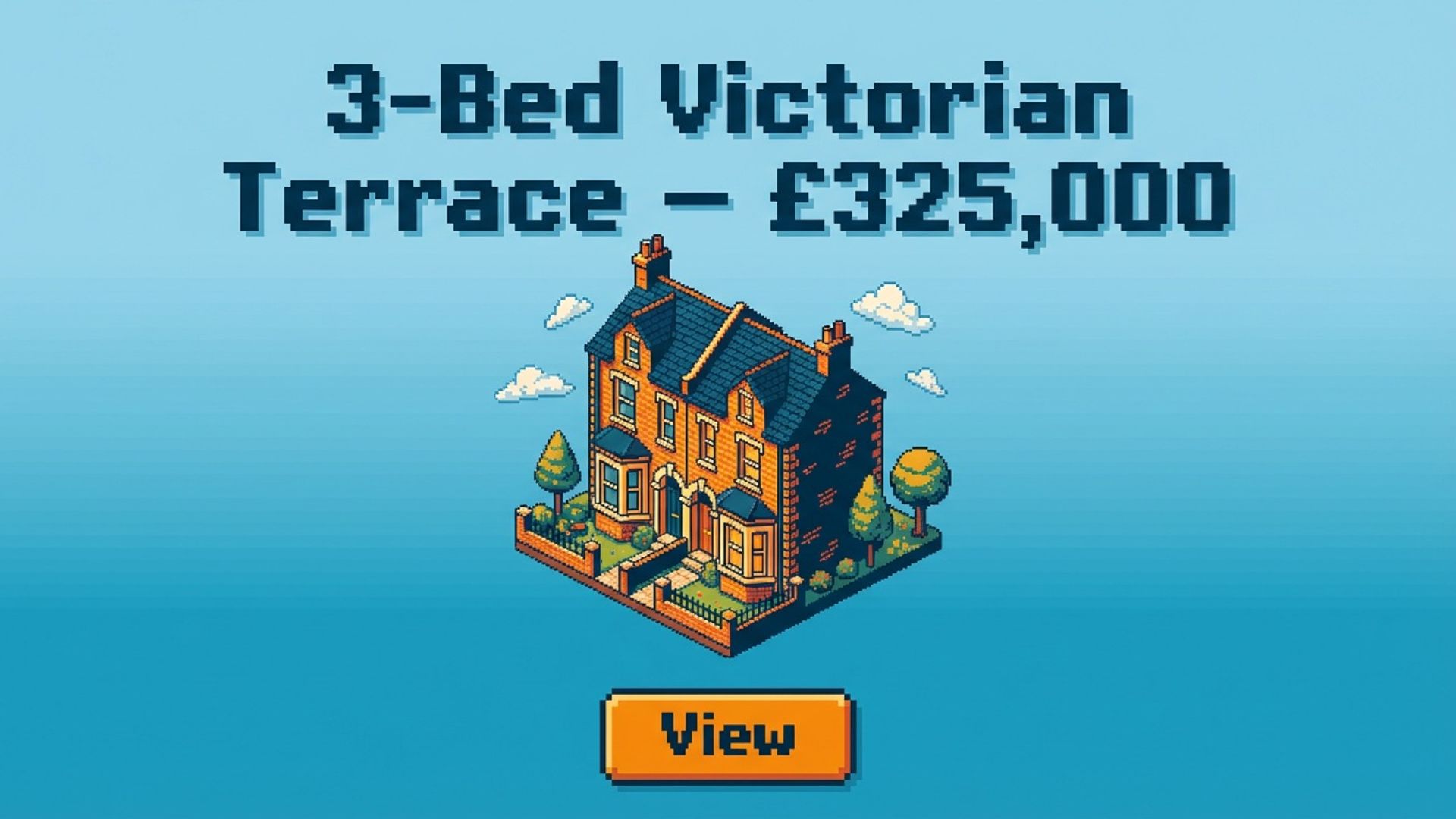 digital property listing screen showing isometric pixel property design