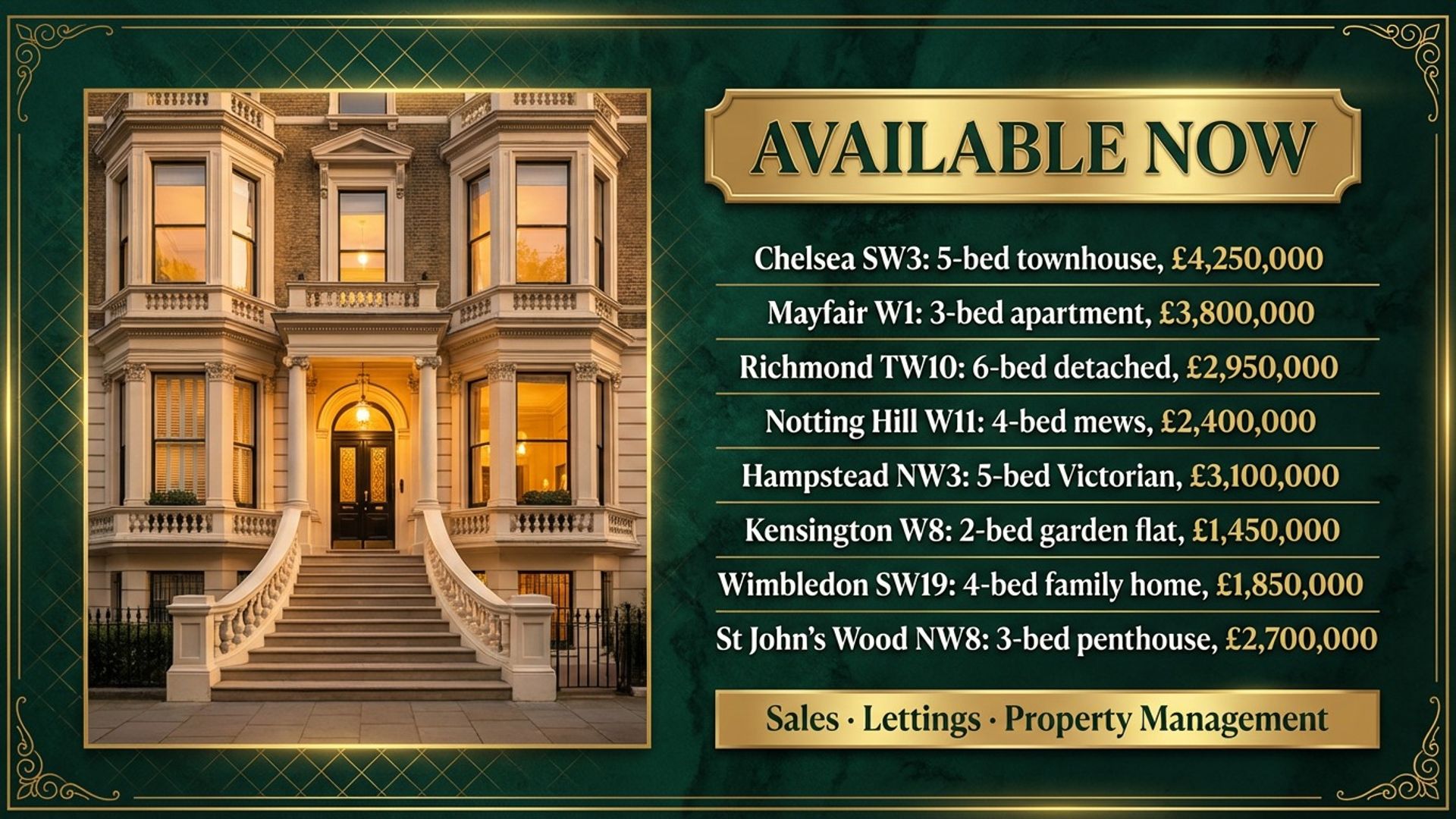 estate agent digital window display showing property window screen design