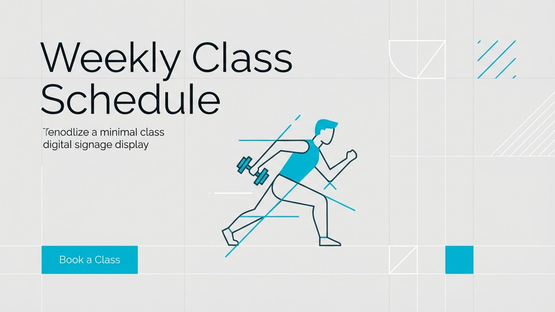 gym digital signage showing minimal fitness classes screen design