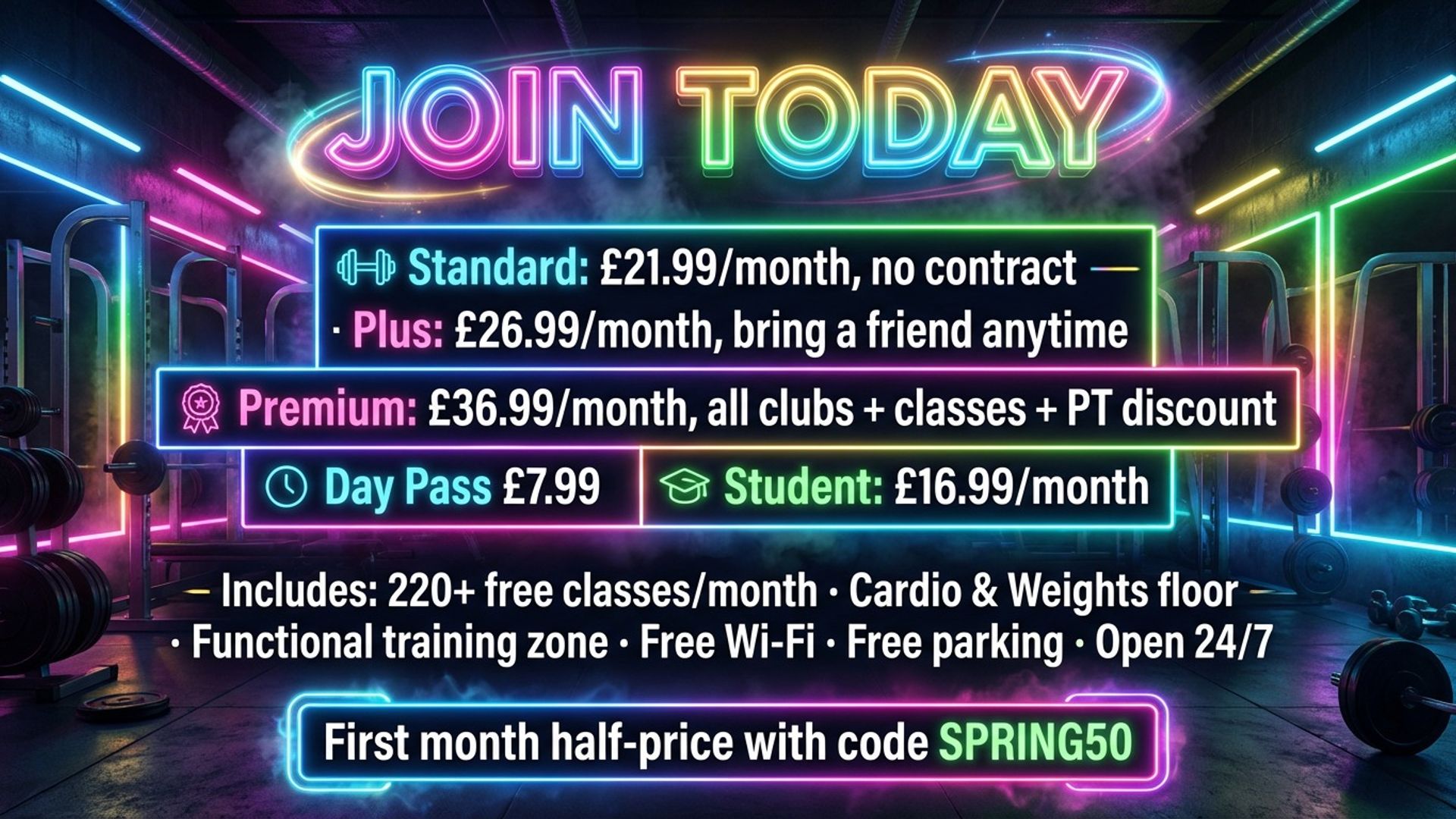 gym digital signage showing membership offers screen design