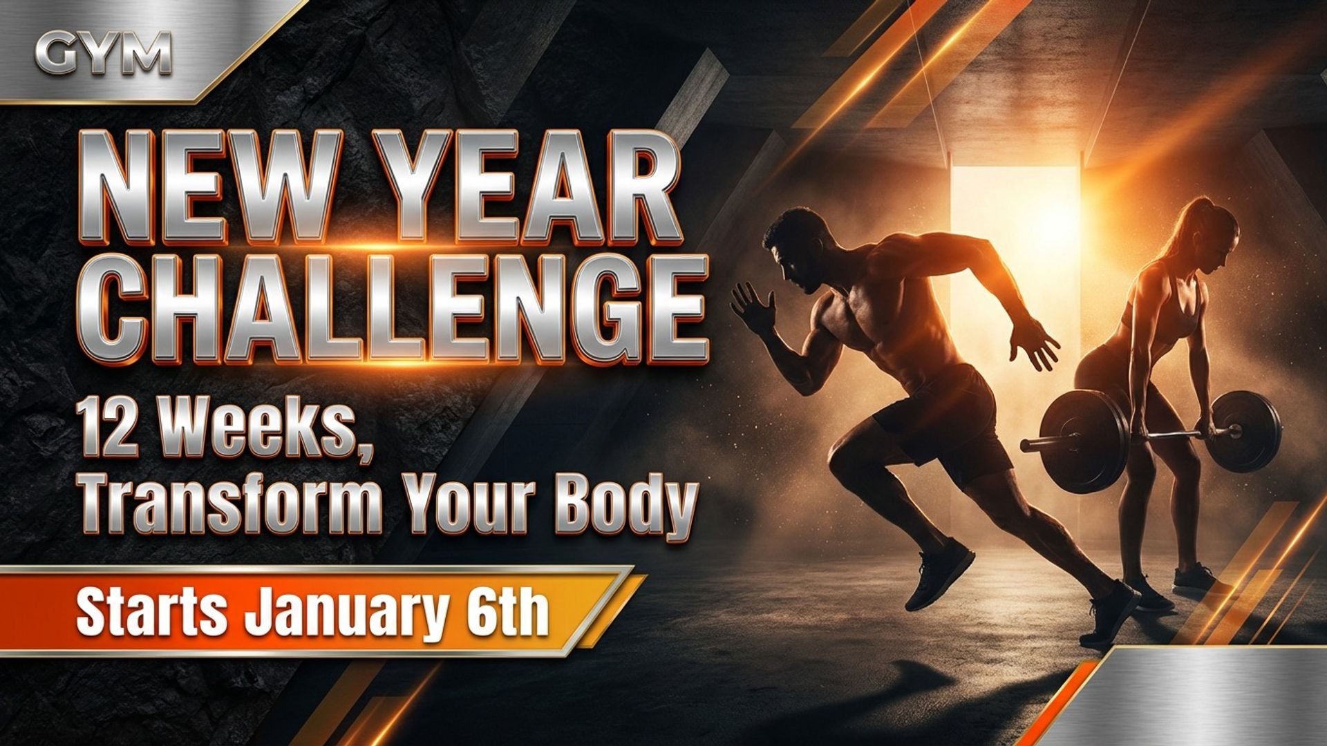 gym digital signage showing new year challenge screen design
