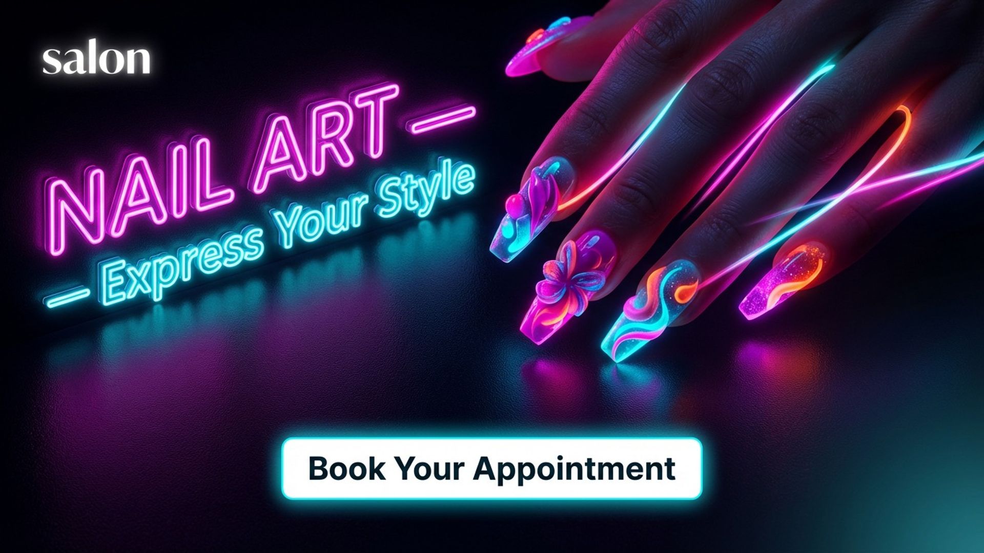 salon and beauty digital signage showing nail art screen design