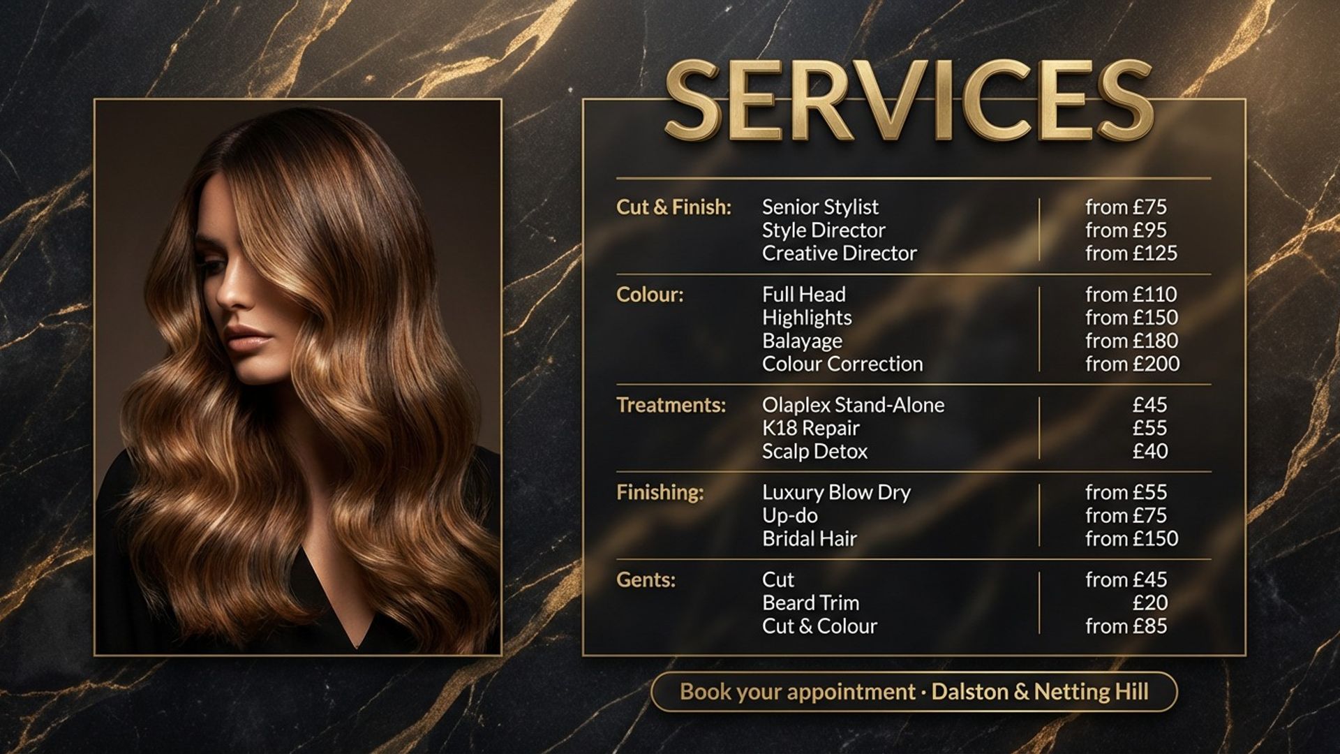 salon and beauty digital signage showing services board screen design