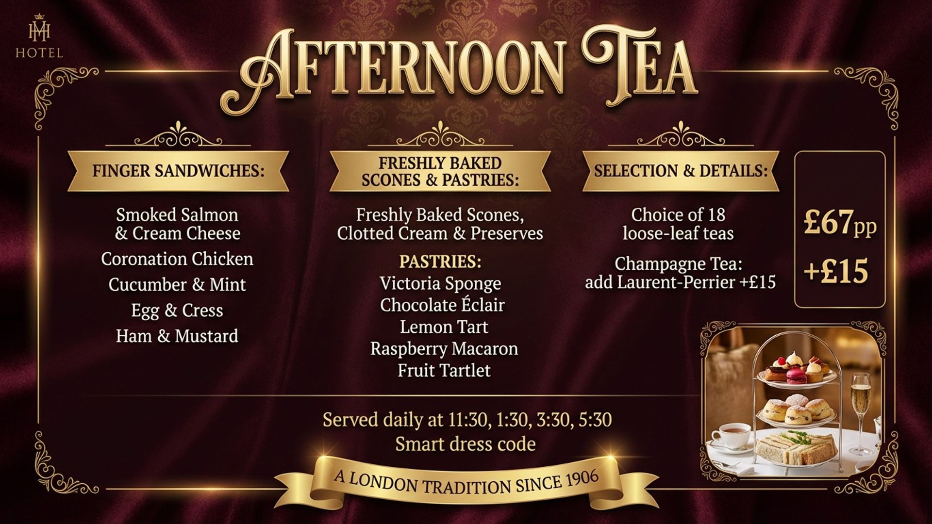 hotel digital signage showing afternoon tea screen design