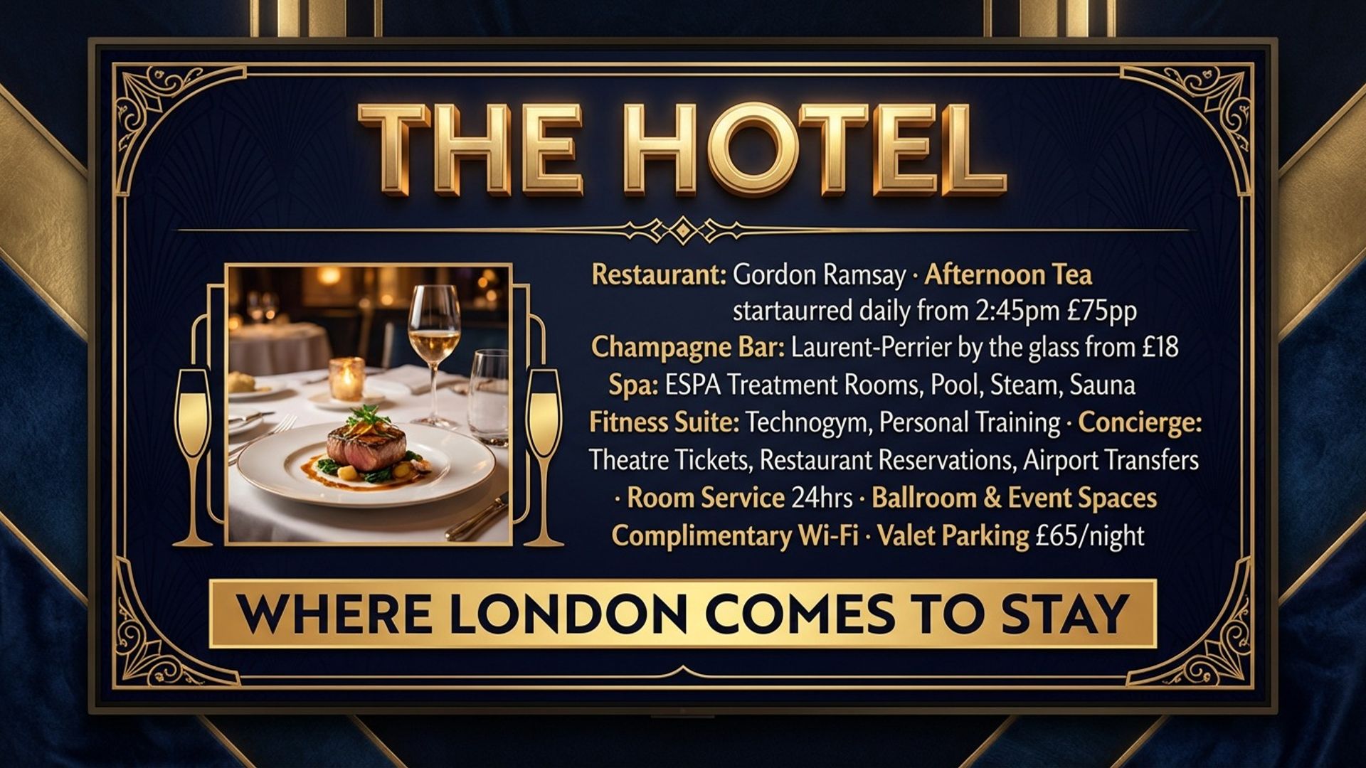 hotel digital signage showing hotel facilities screen design