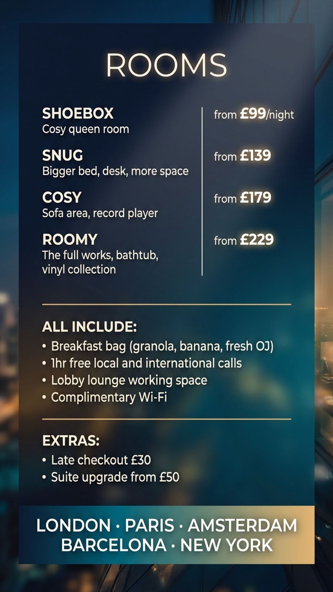 digital information screen showing hotel room info design