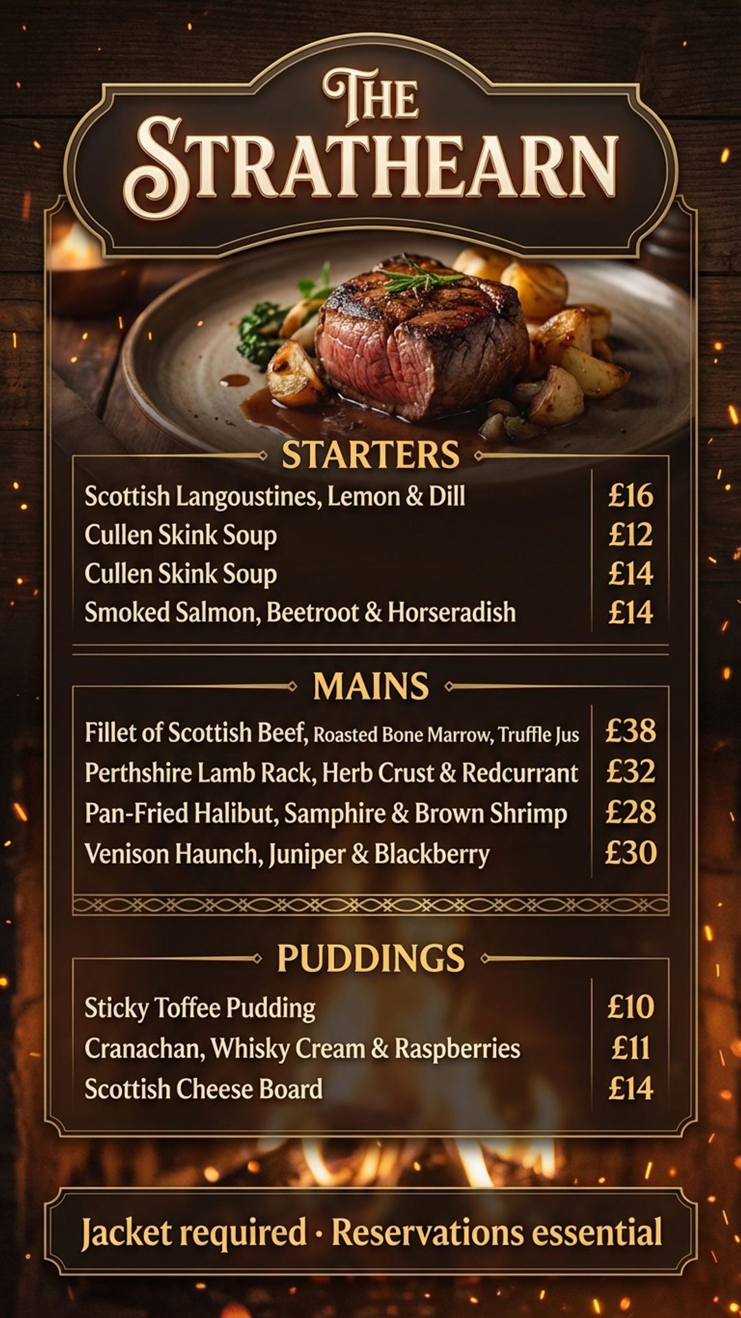 digital menu screen showing hotel restaurant menu design