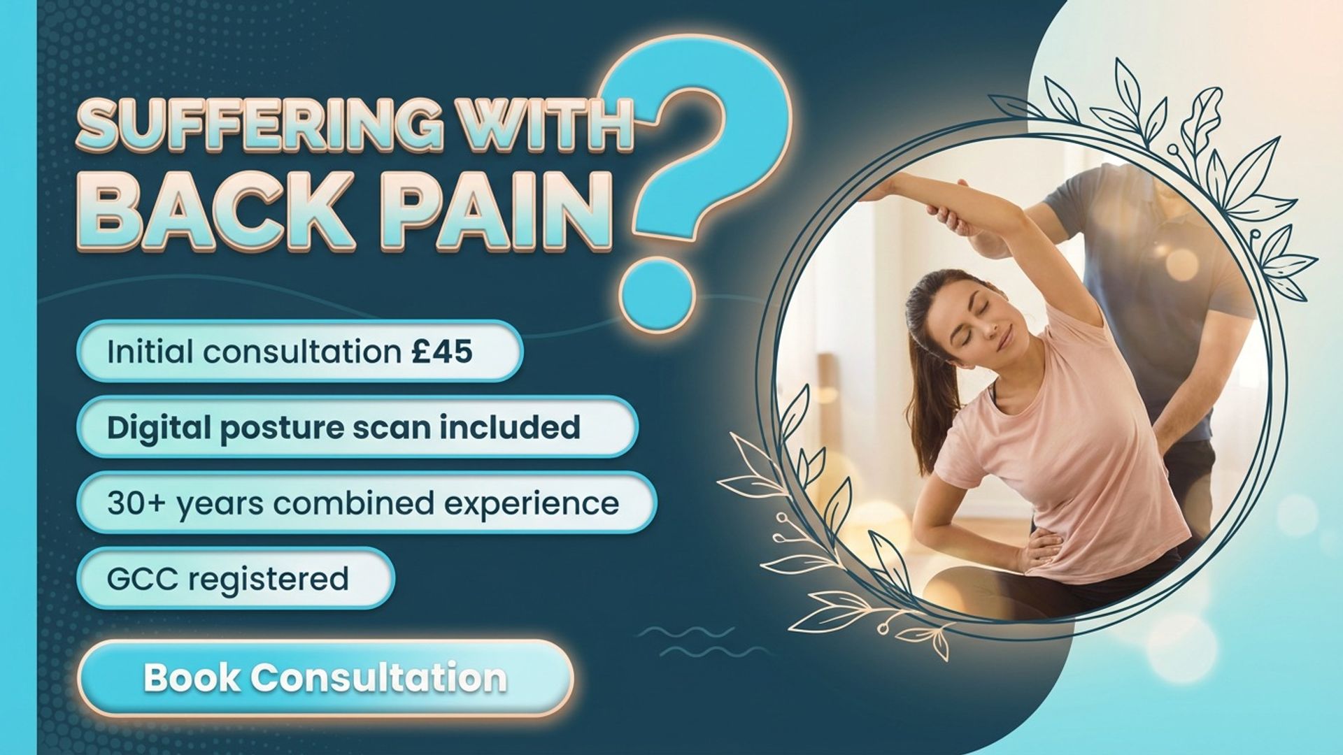medical practice digital signage showing chiropractor back pain screen design