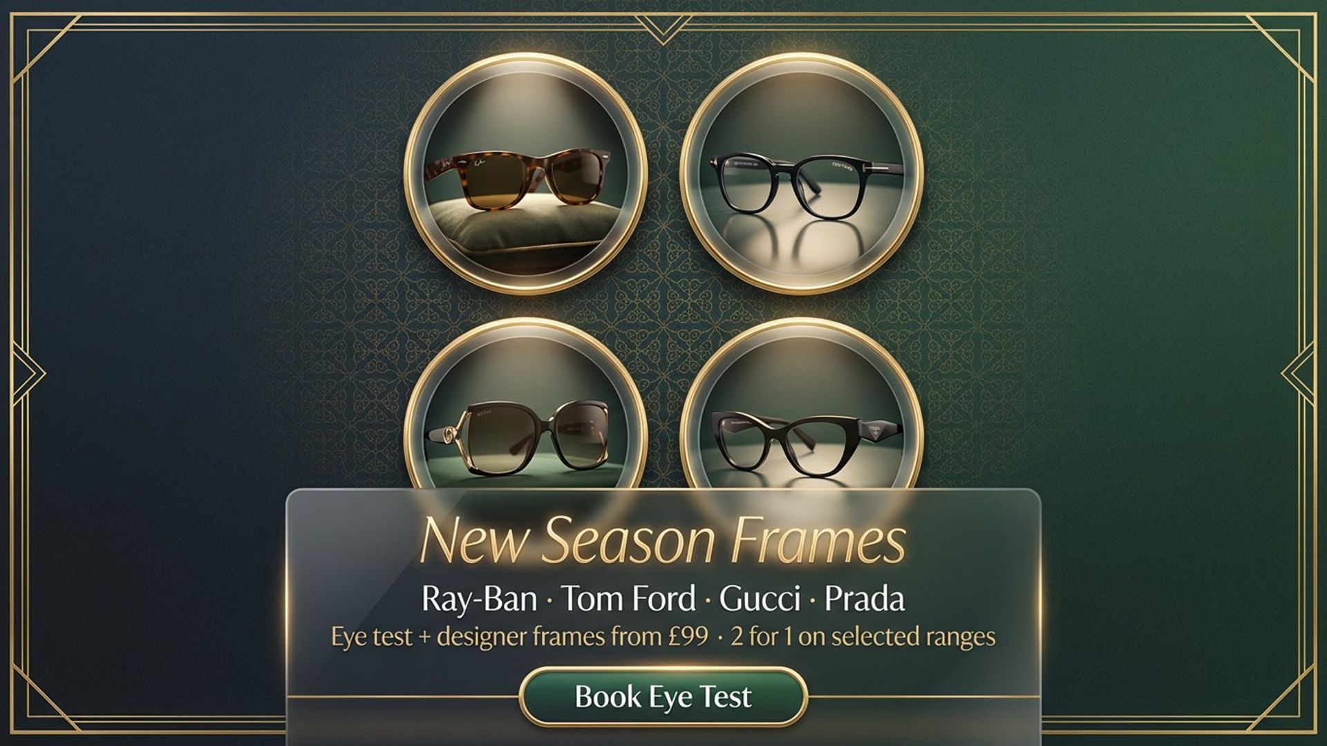 medical practice digital signage showing optician designer frames screen design