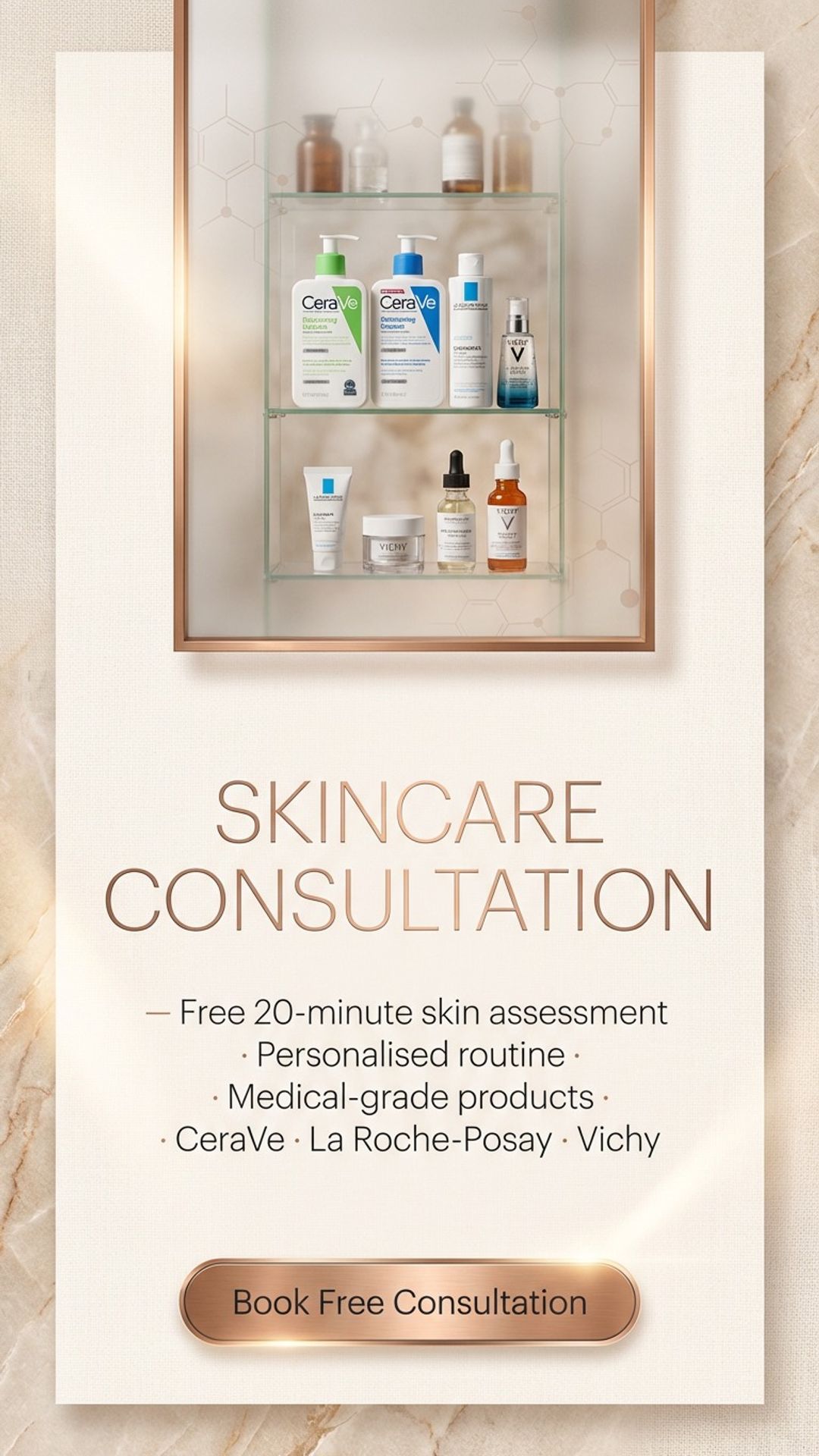 medical practice digital signage showing pharmacy skincare screen design