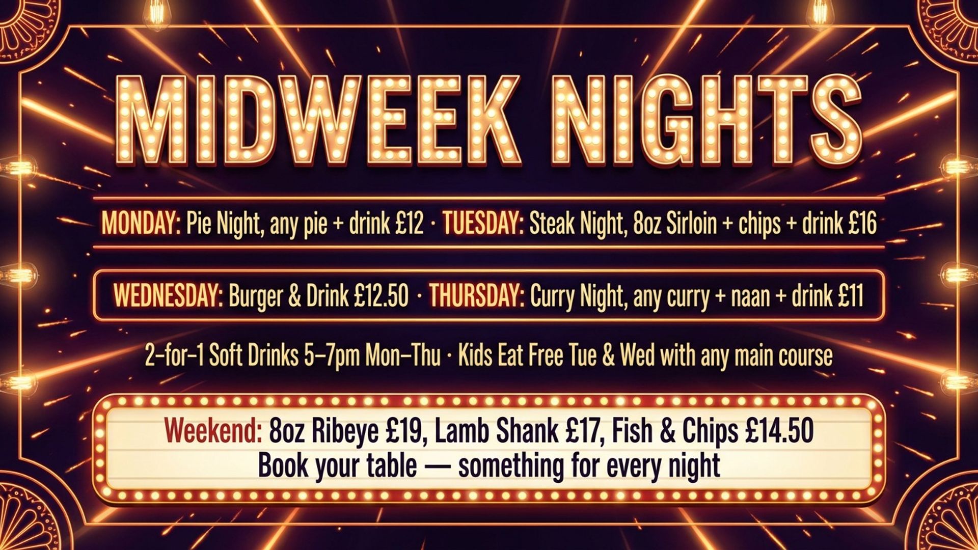 pub and bar digital signage showing food specials screen design