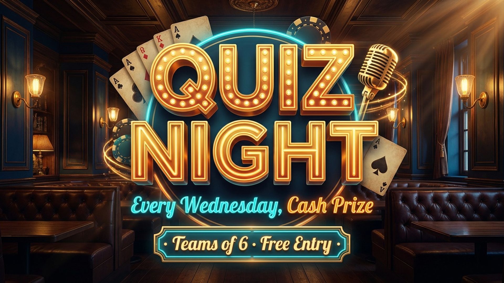 digital event screen showing quiz night event design