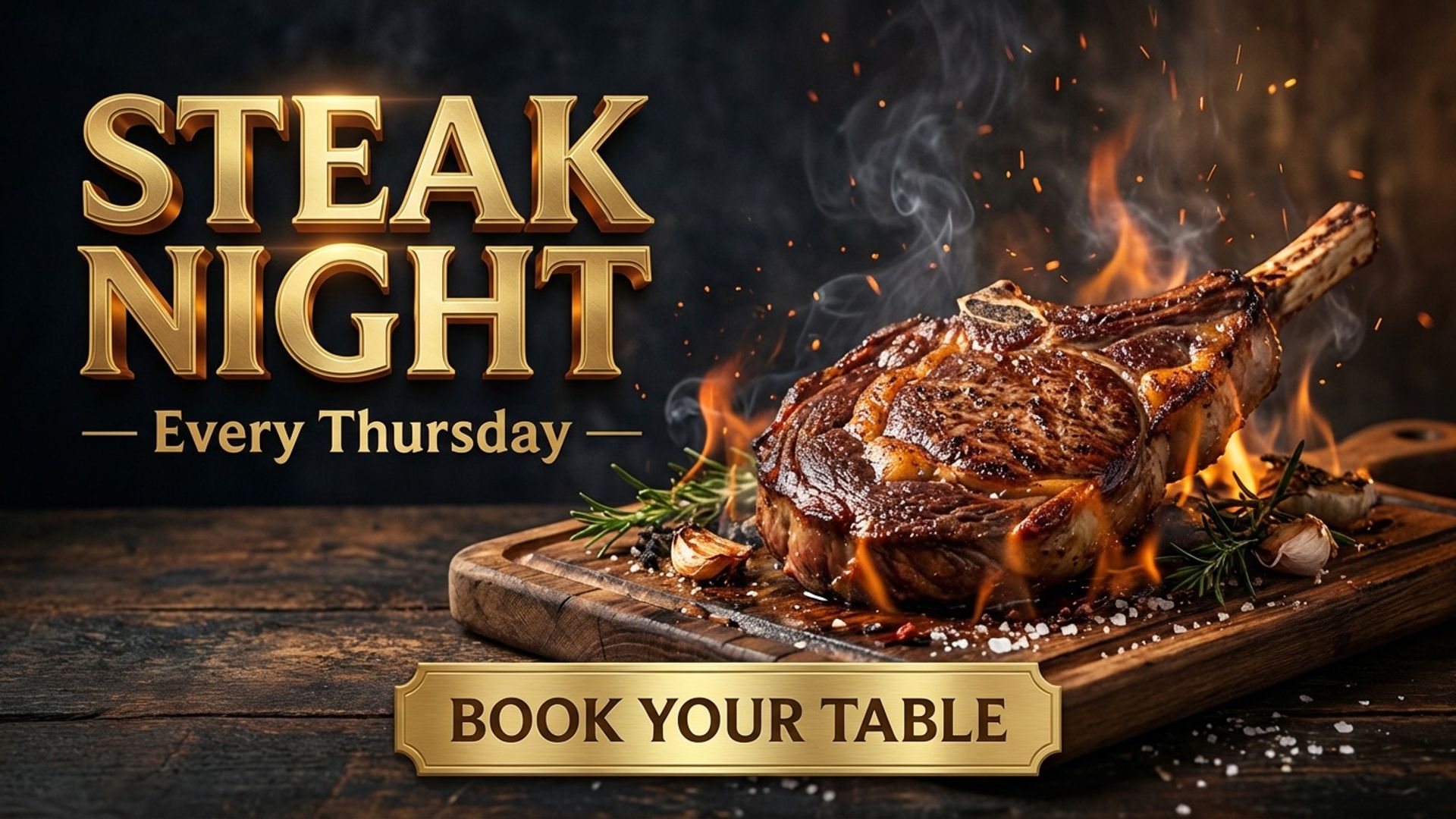digital promo screen showing steak night promotion design