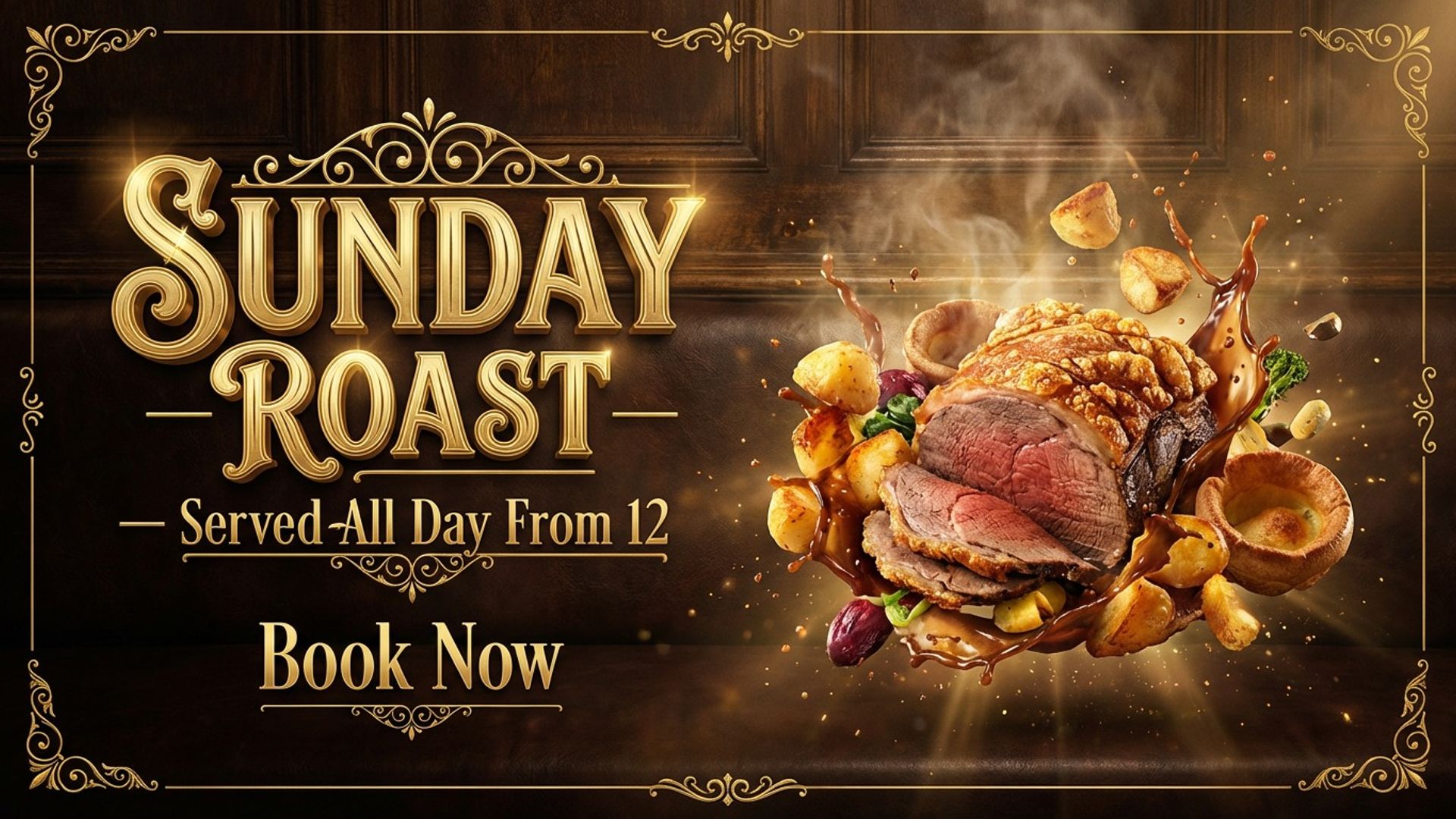 digital event screen showing sunday roast event design
