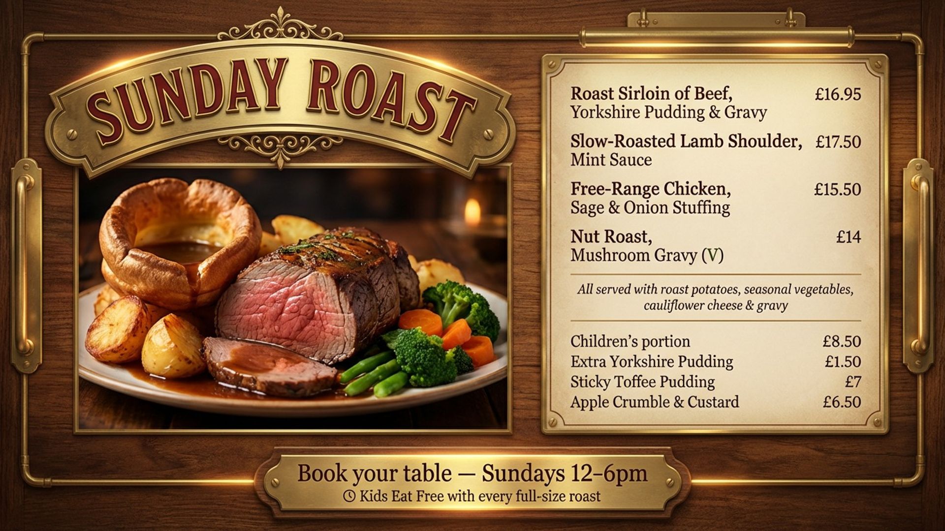 restaurant digital signage showing pub food screen design