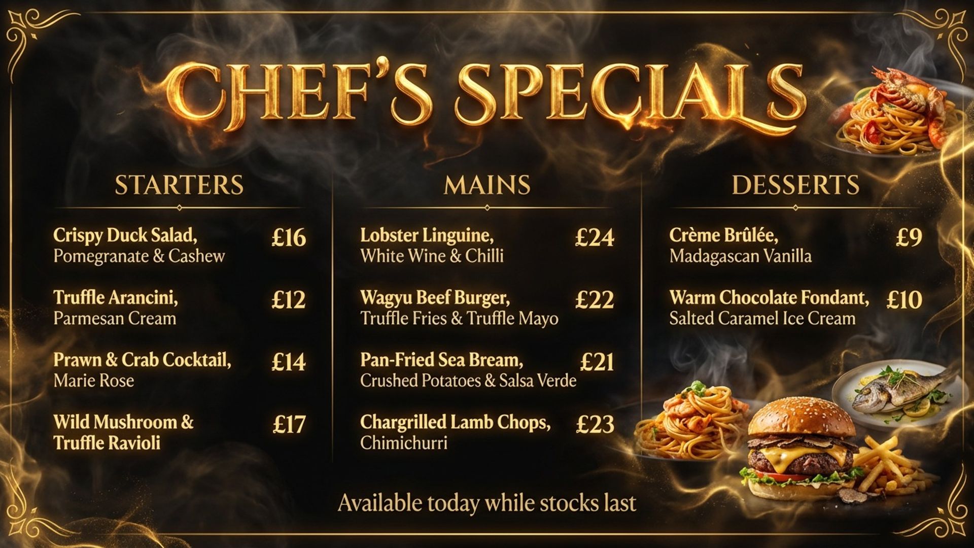 restaurant digital signage showing specials board screen design