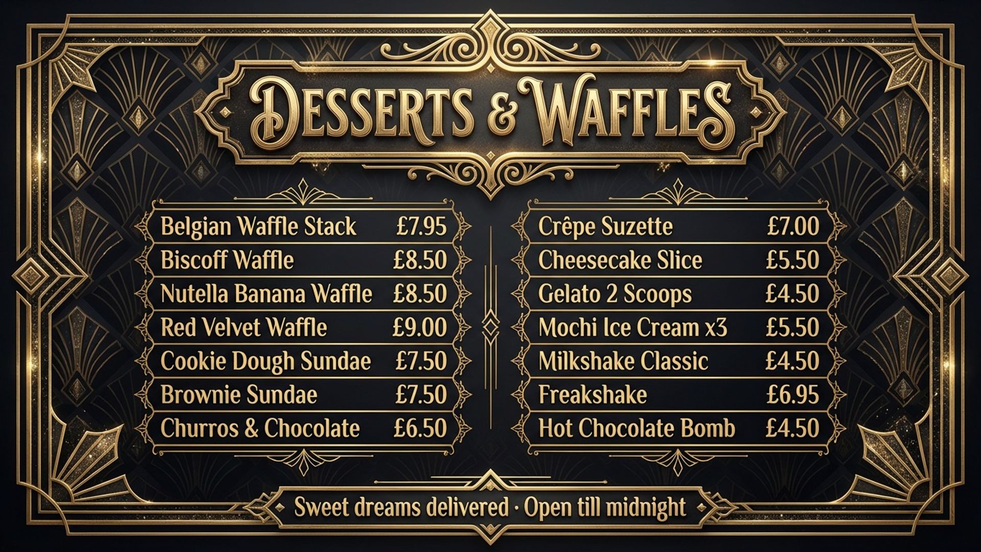 Desserts menu board