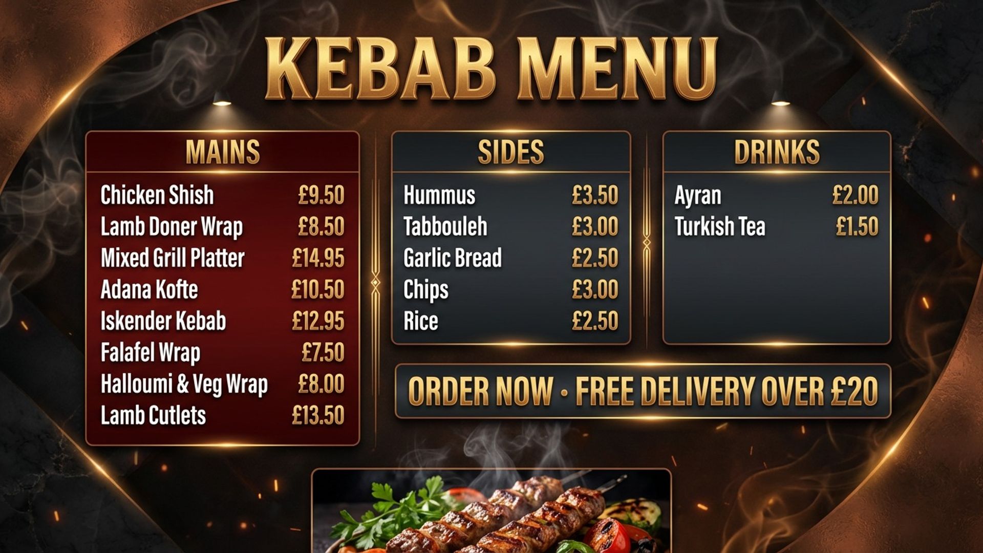 Kebab menu screen